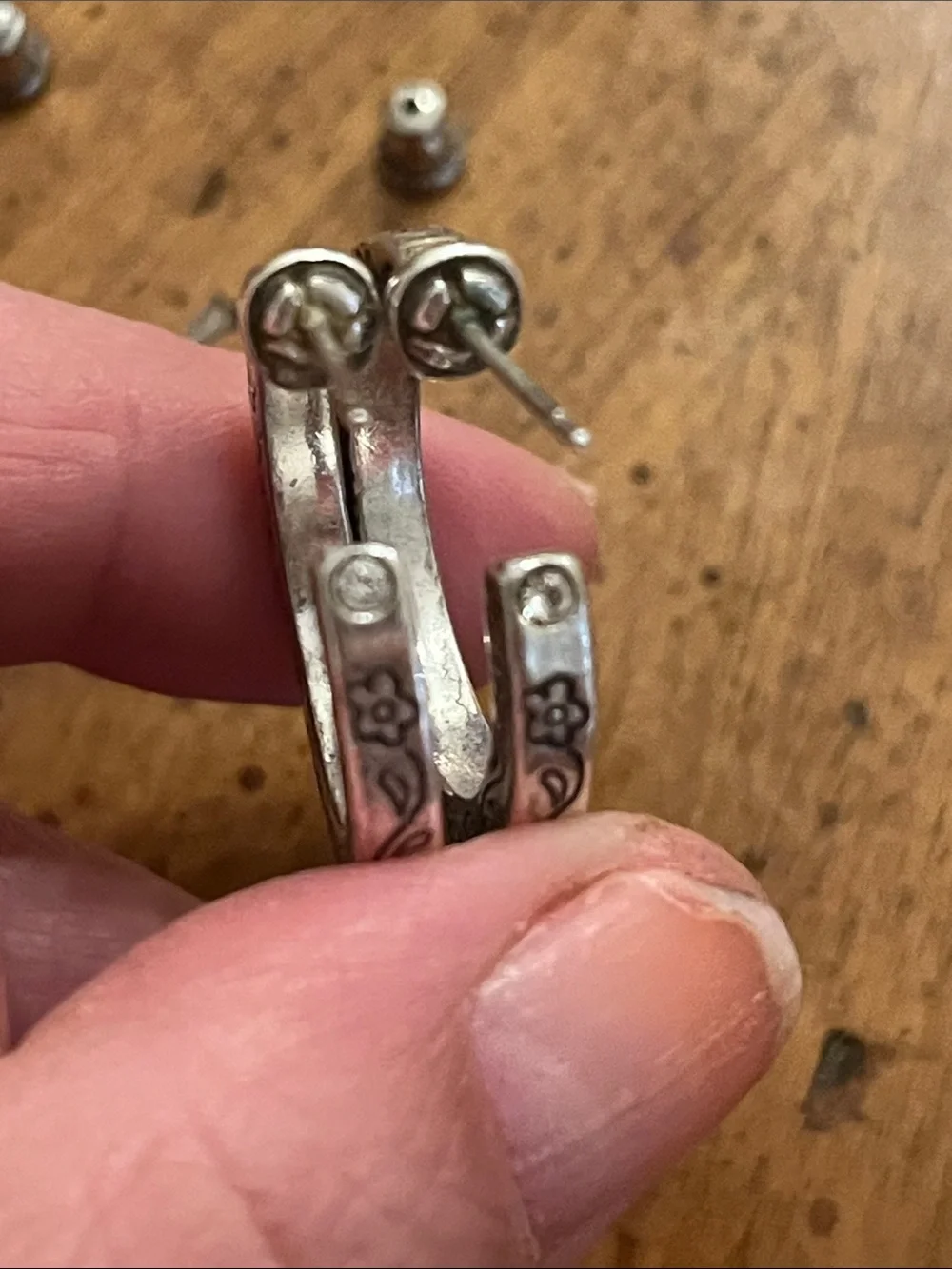 Brighton Heart Center Hoops Silver Flower Scroll Retired Post Earrings